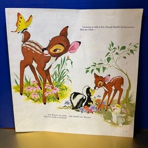 Disney Bambi Vintage Bambi Illustrations From Disneyland Vinyl Record 12”x12”